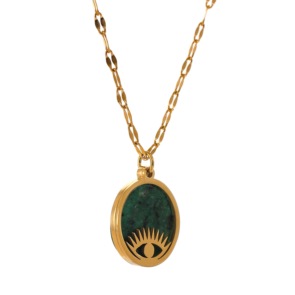 Colar Olho Grego Pedra Verde Ouro 18k