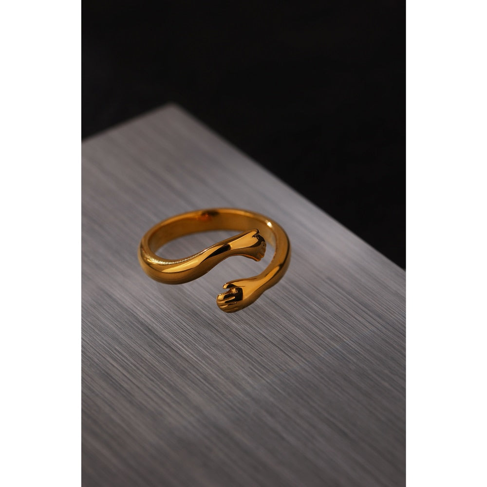 Yhpup New Design Embrace Ring Stainless Steel Jewelry Women 18 K Plated Metal Texture Gold Occident Accessories кольцо женское - verttijoias