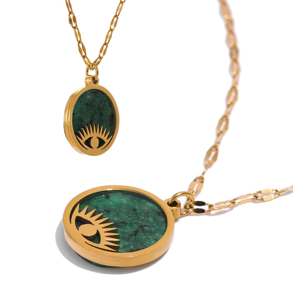 Colar Olho Grego Pedra Verde Ouro 18k