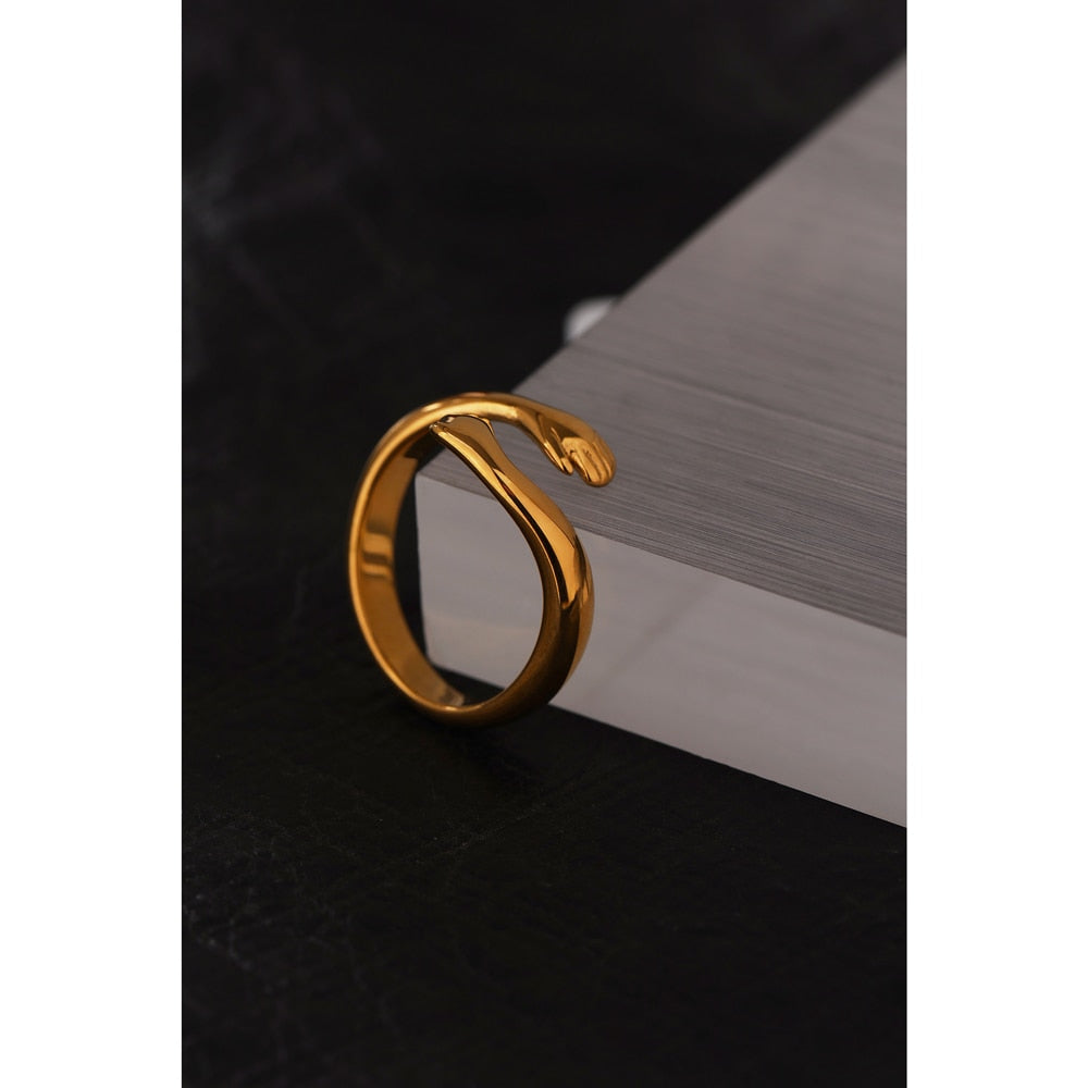 Yhpup New Design Embrace Ring Stainless Steel Jewelry Women 18 K Plated Metal Texture Gold Occident Accessories кольцо женское - verttijoias