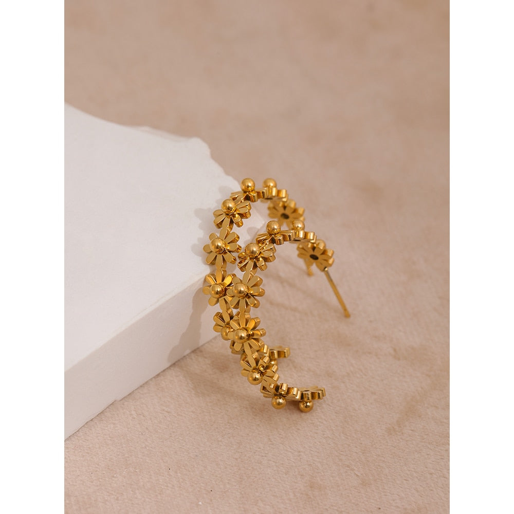 Brinco Argola Florido Ouro 18k