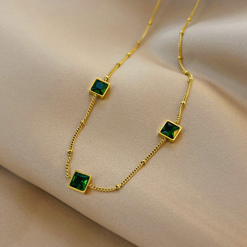 Colar Zircônia Verde Banhado a Ouro 18k